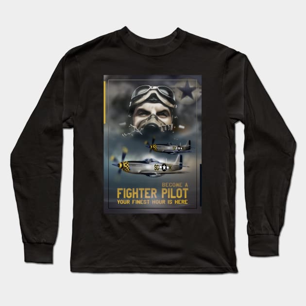 P51 Mustang Pilot Long Sleeve T-Shirt by hardtbonez